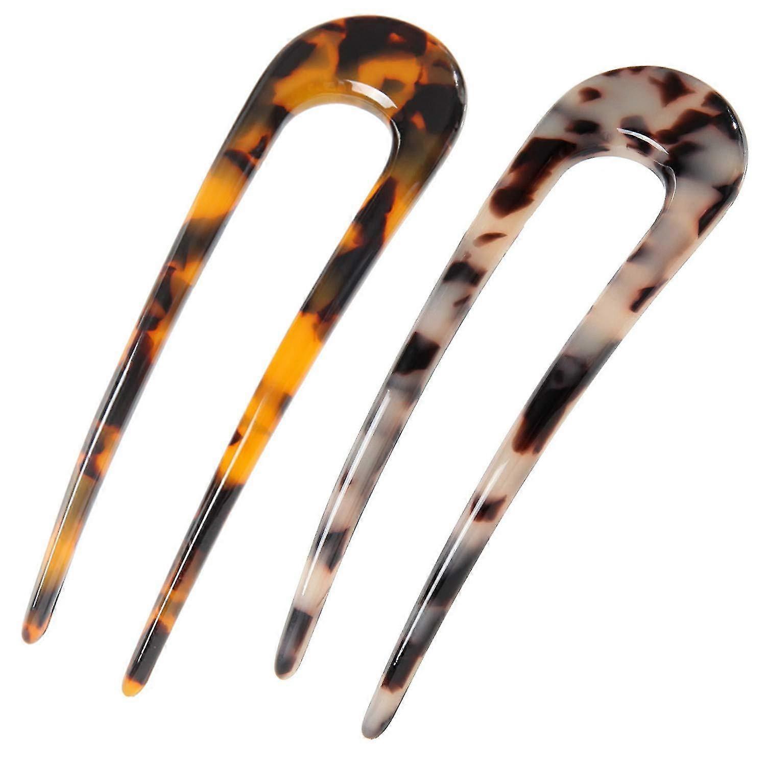 2 Pack Français Style Acétate de Cellulose Tortoise Shell U En forme de Hair Pin Fork Sticks 2 Prong Chignon Pin Pour Femmes