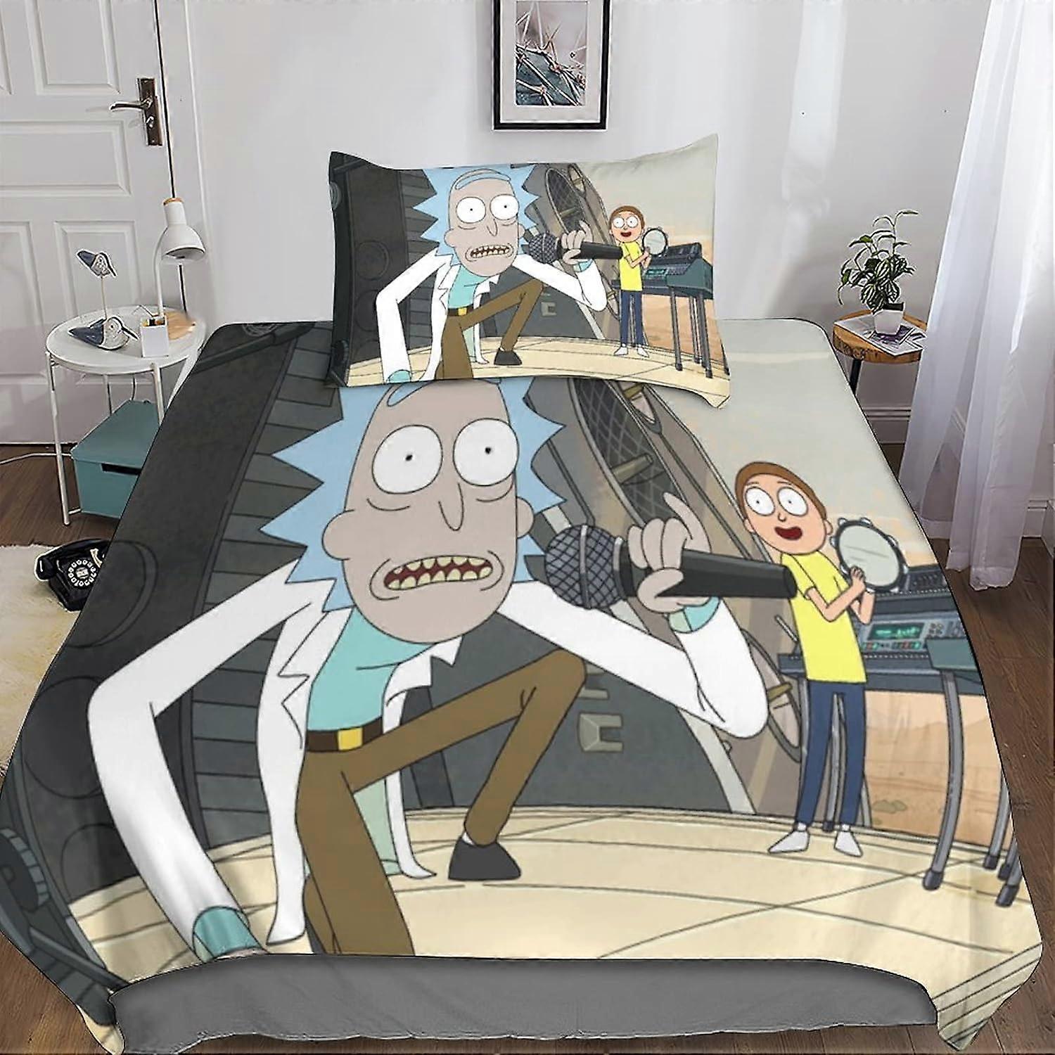 Rick And Morty Påslakan Rick And Morty Sängkläder Set Person Sängkläder Set Mönster D Påslakan Microfiber Påslakan Set Bitar Med Storlek 135 * 200 CM