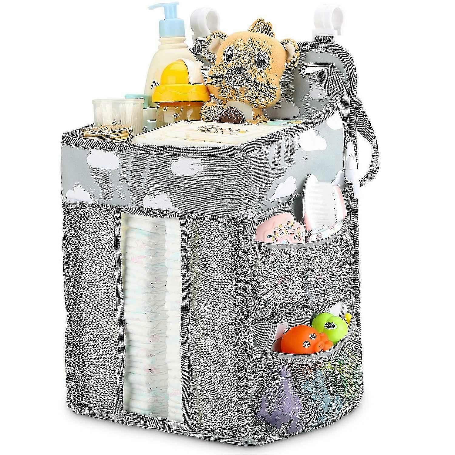 Hanging Diaper Caddy Organizer, Storage Bag For Changing Table, Cot, Playard, And Wall (gray Cloud)