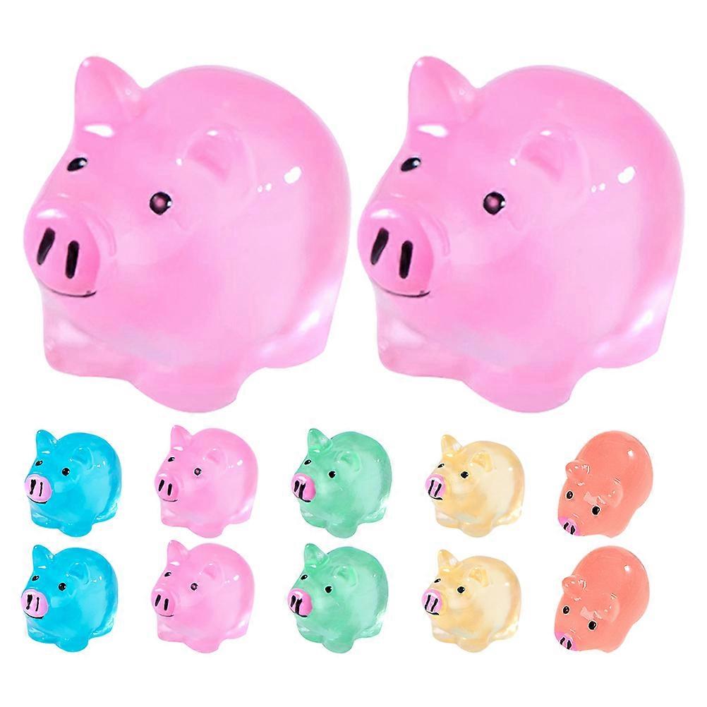 50pcs Miniature Glow In The Dark Pig Statues Cartoon Piggy Figurine Resin Pig Ornaments