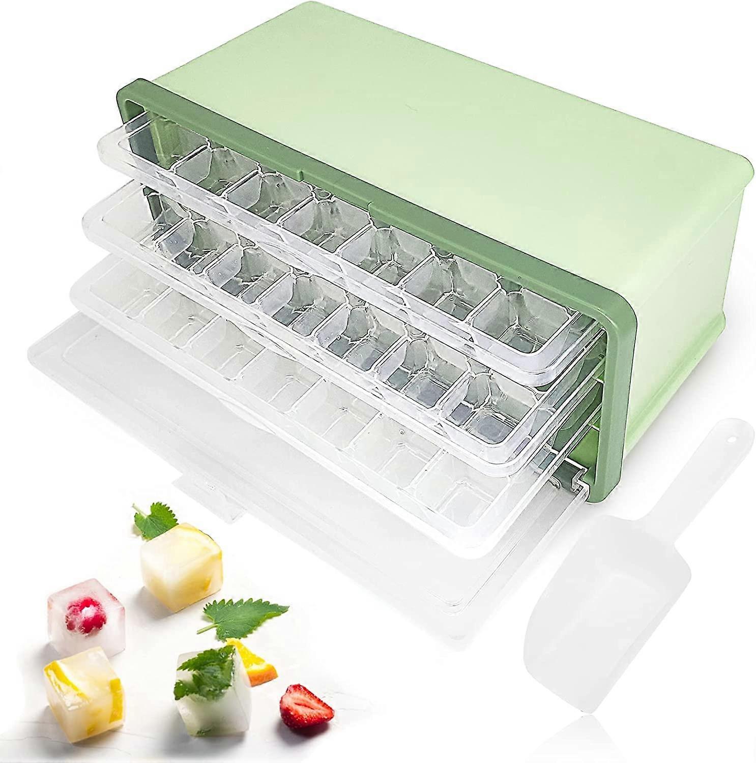 Ice Cube Trays with Lid and Bin,3-Pack Easier-Released Ice Trays Molds(Green)