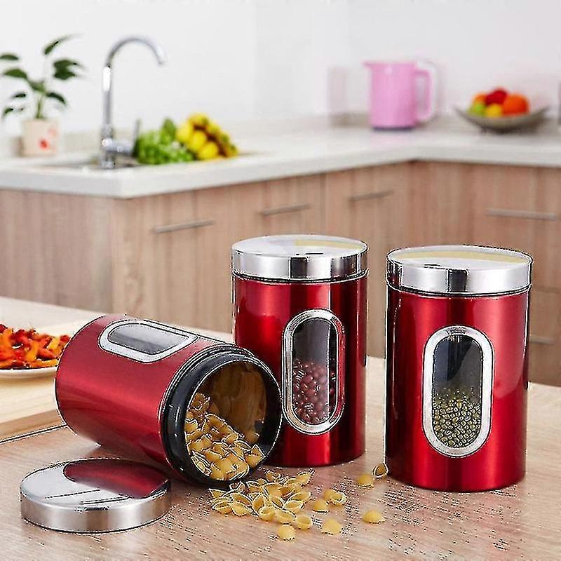 3pcs Tea Coffee Sugar Storage Canisters Jars Pots Kitchen Container Tins-Yvan