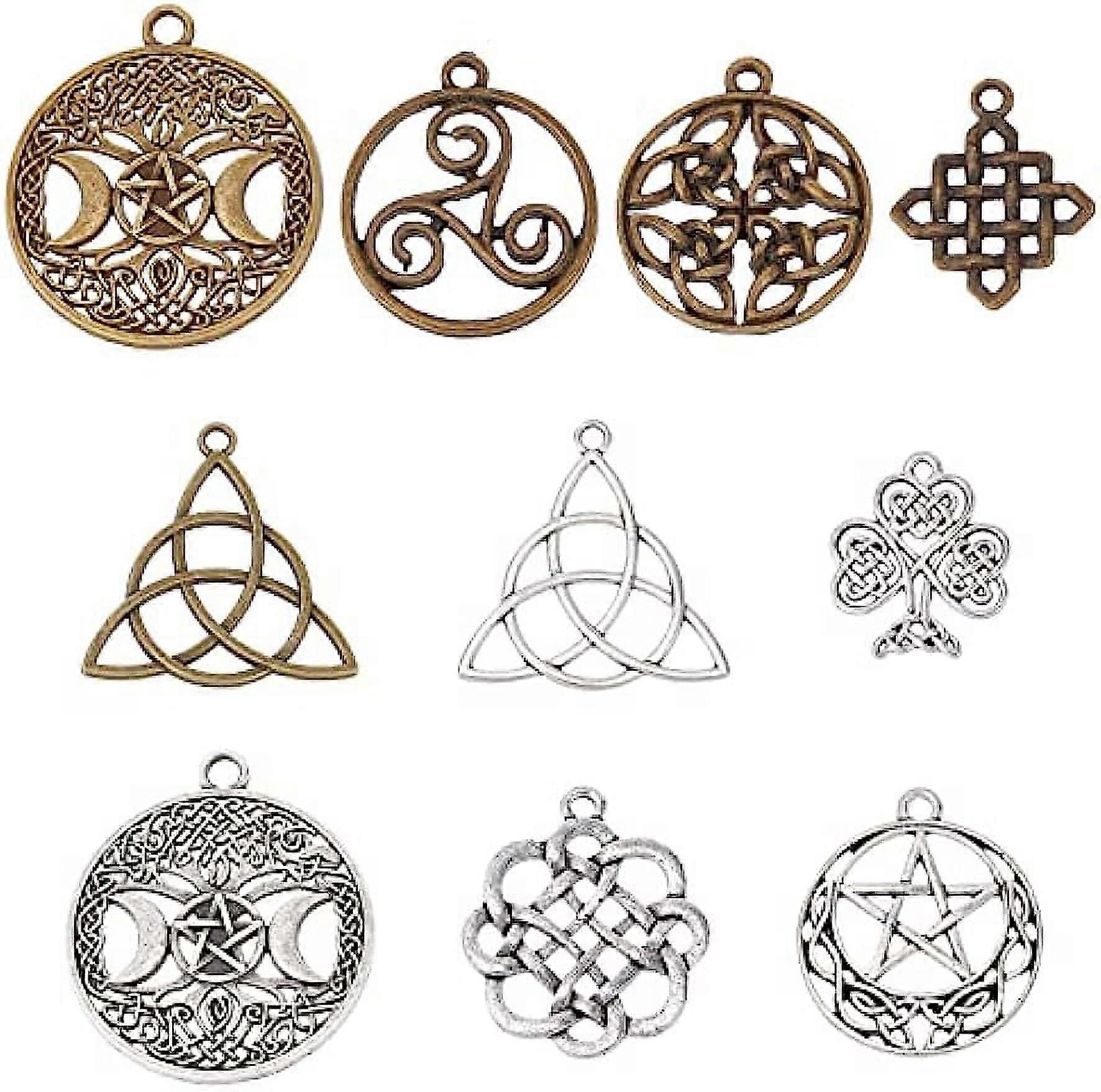 1 Box 20Pcs 10 Style Celtic Knot Charms Trinity Knot Charm Tree of Life Triple Goddes Moon Lucky Energy