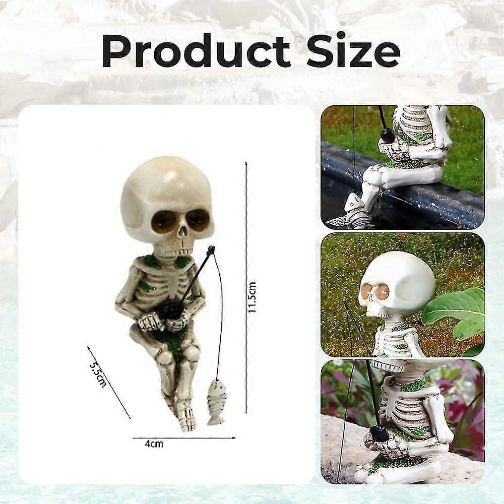 Skelett Angler Gartenfigur - Lustige Halloween Deko Für Teich & Aquarium