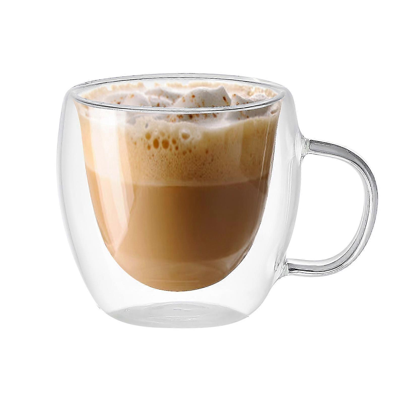 Vidrio resistente transparente de doble pared con tazas de té con leche