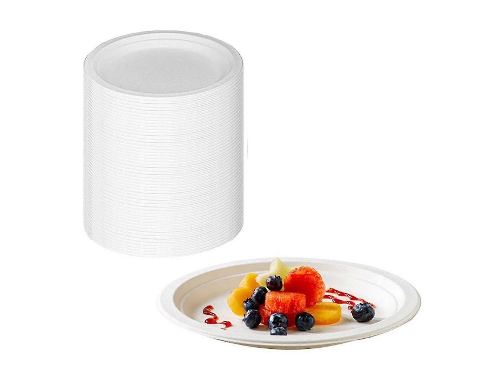 100Pcs 100% Compostable 10 Inch Disposable Plates Eco-Friendly Sugarcane Plates