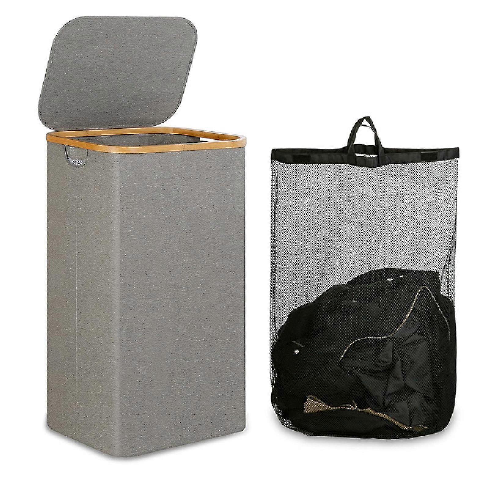 Slim laundry basket with lid, narrow version with removable bag, foldable laundry basket with handle, suitable for bathrooms, bedrooms and laundry roo