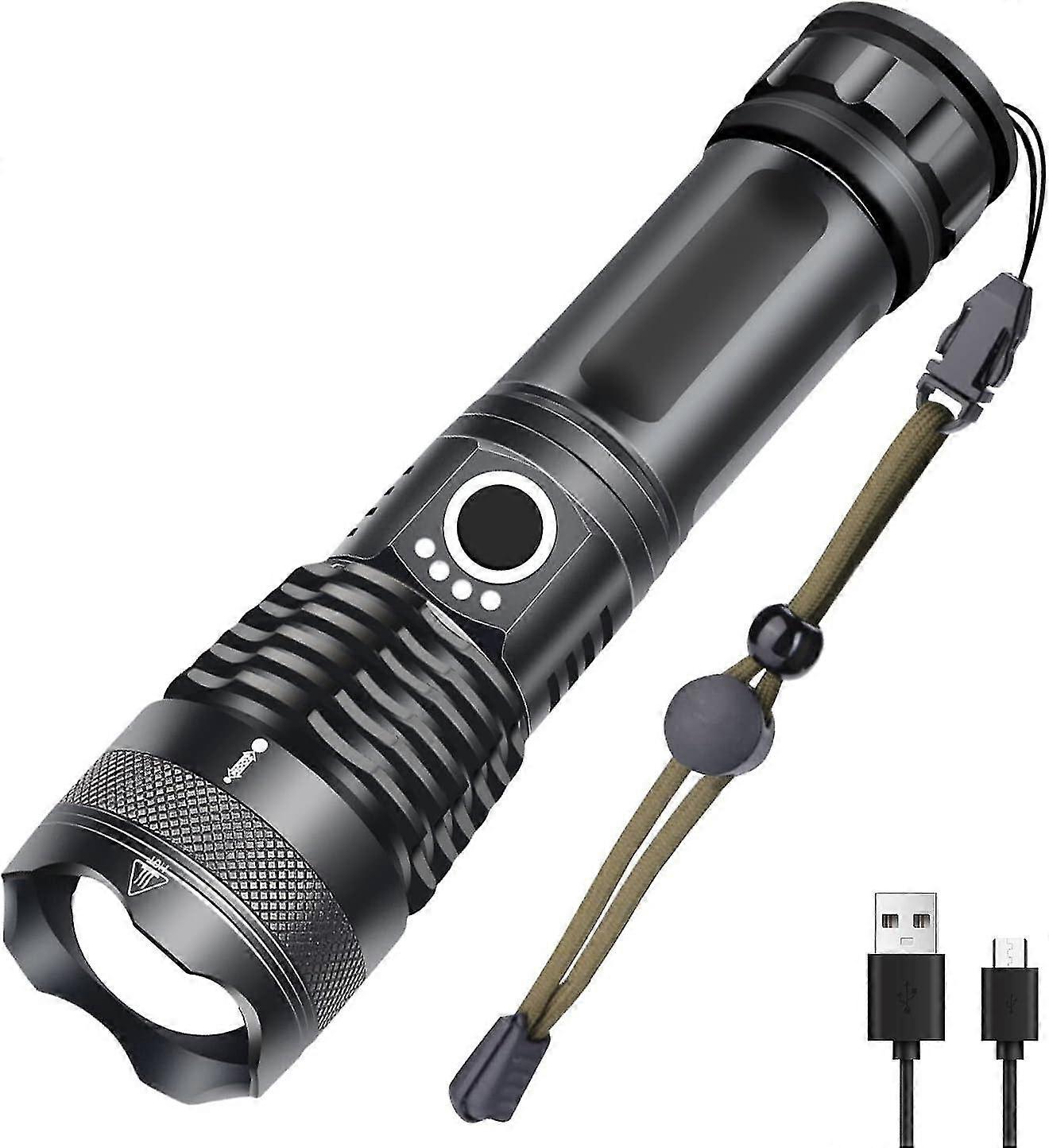 Flashlight, Extra Powerful 1000 Lumens Xhp50 Usb Rechargeable Led Torch, 5 Modes Ip65 Waterproof Military Zoom For Camping Hiking (rechargeable 18650