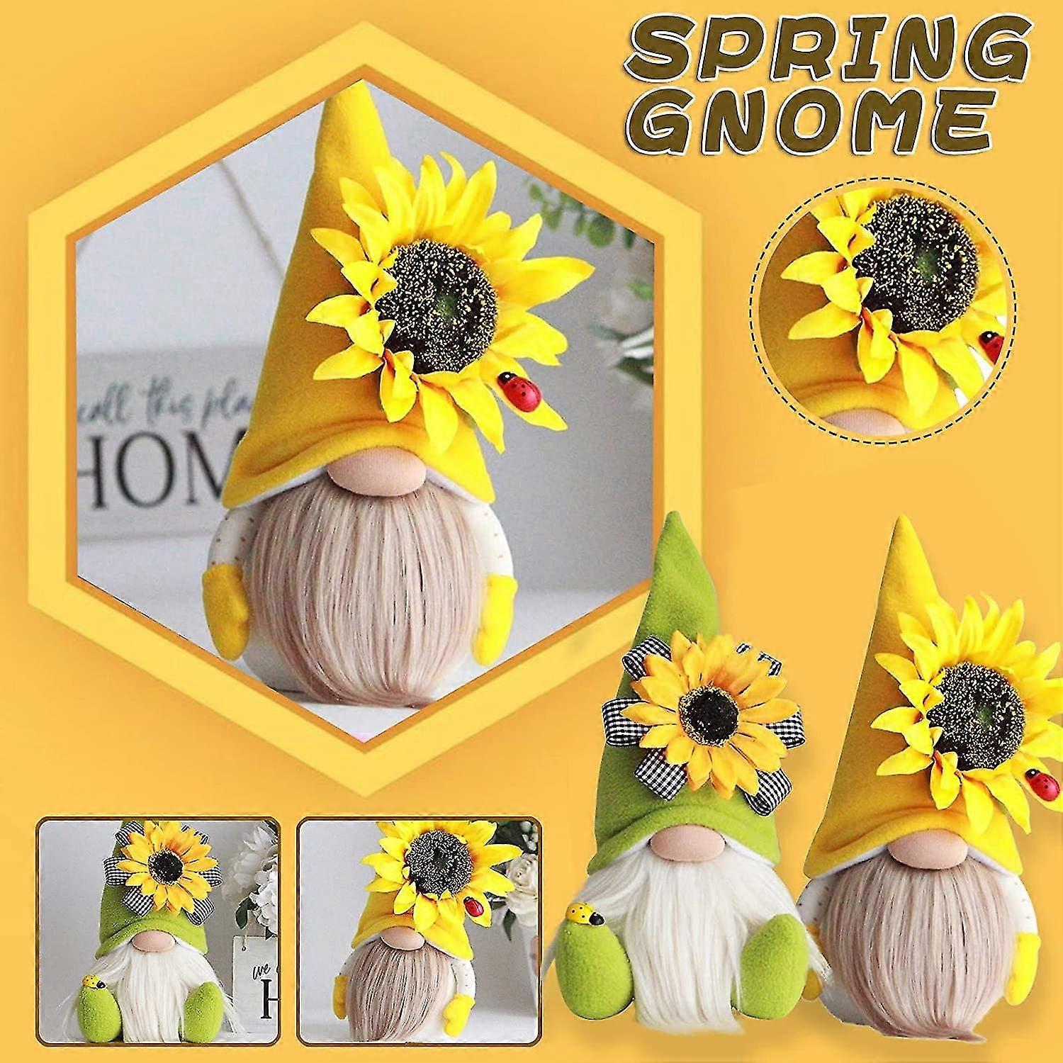 2 Pcs Bumble Bee Spring Gnome Plush With Sunflower - Tomte Elf World Bee Day Decorations G