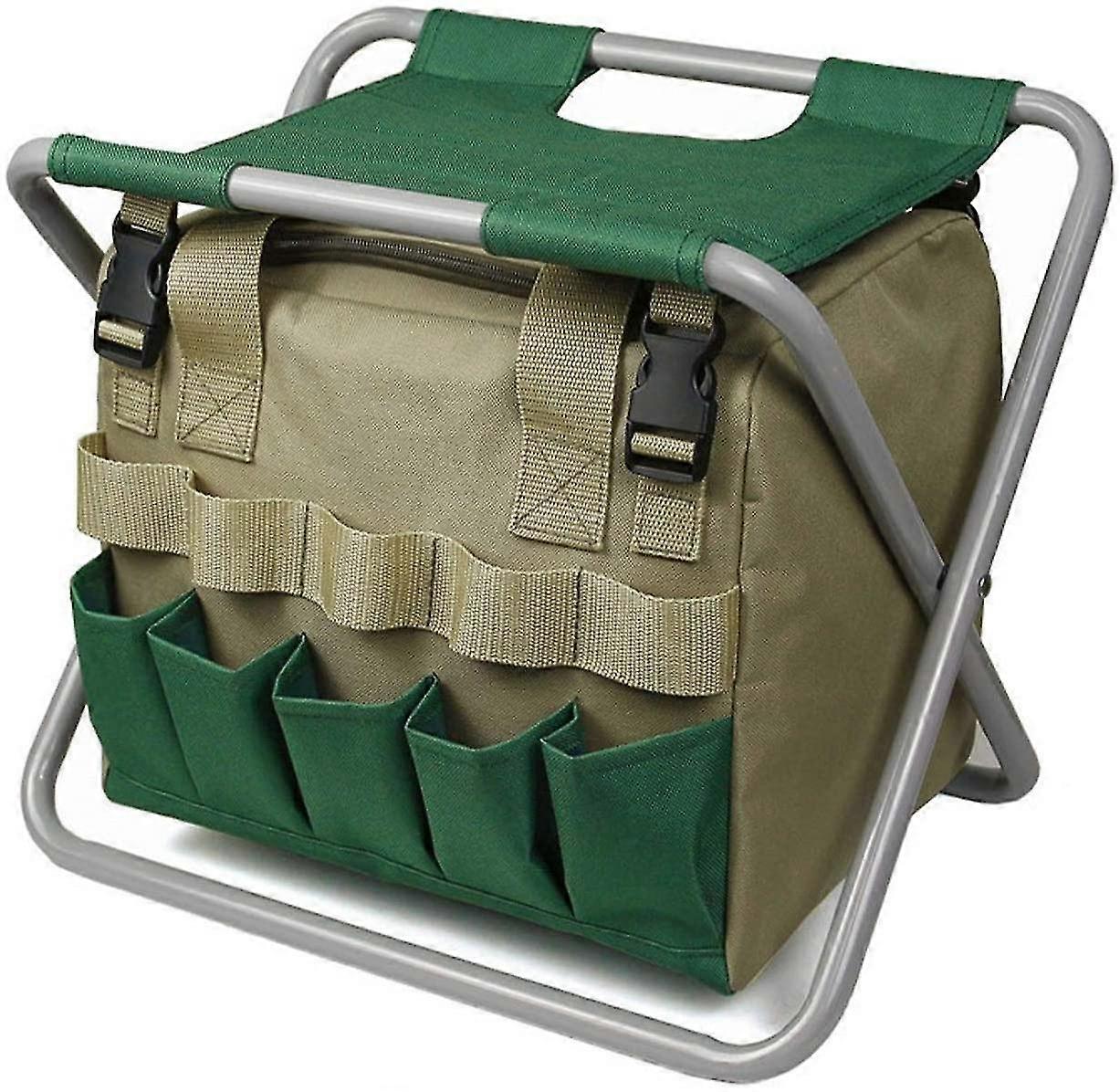 Foldable Garden Stool With Tool Bag - Collapsible Storage Bag With Multiple Pockets