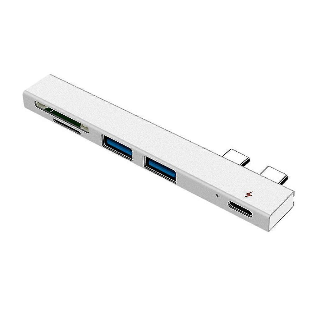 Double-head Type-c 2.0 Hub Multi-function Hub Sd/tf Card Reader Type -in-one Expansion Dock Silver