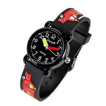 3d Kids Watch, Cartoon Fire Truck Printed Silicone Strap, Waterproof Watch For Girls And Boys 2-12 Years Old, Best Gift For Kids