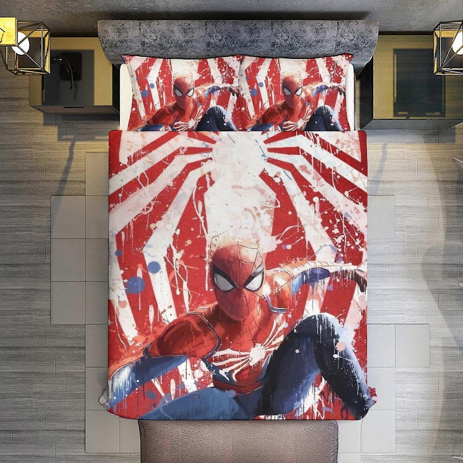 v744  Bed Sheets Bedding Graffiti Spider-Man 3 Piece Sets Full/Queen Size - Reversible Microfiber Quilts with 2 Shams Soft Lightweight Bedspread Cover