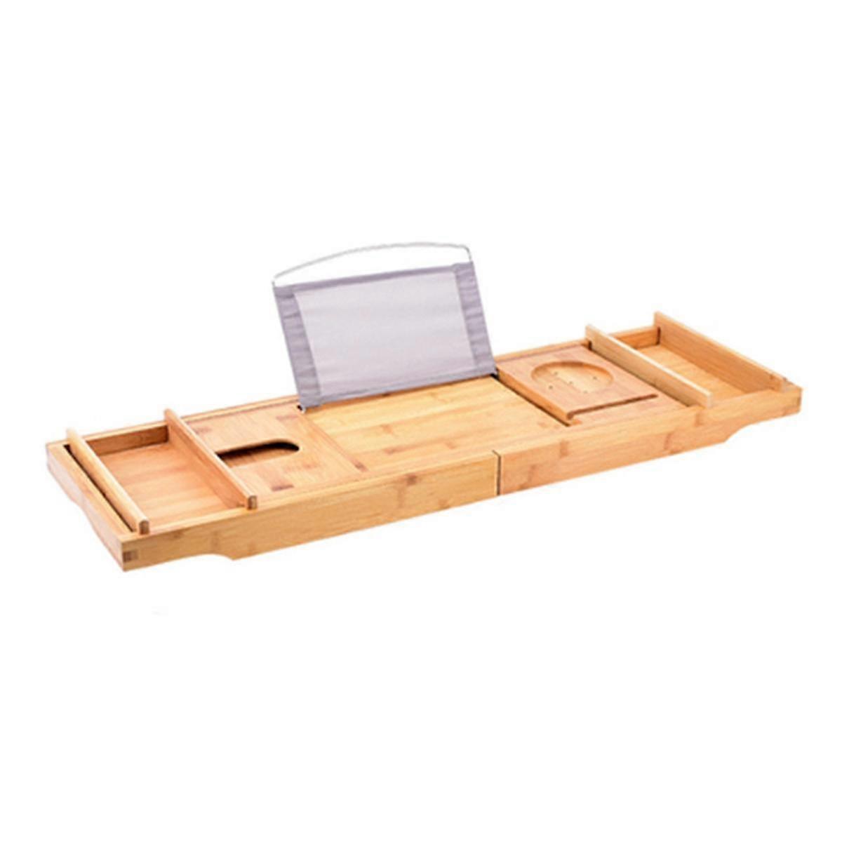 1PCS Bamboo Expandable Bathtub Tray Bathroom Organizer with Cellphone Tablet and Wine Book Holder B