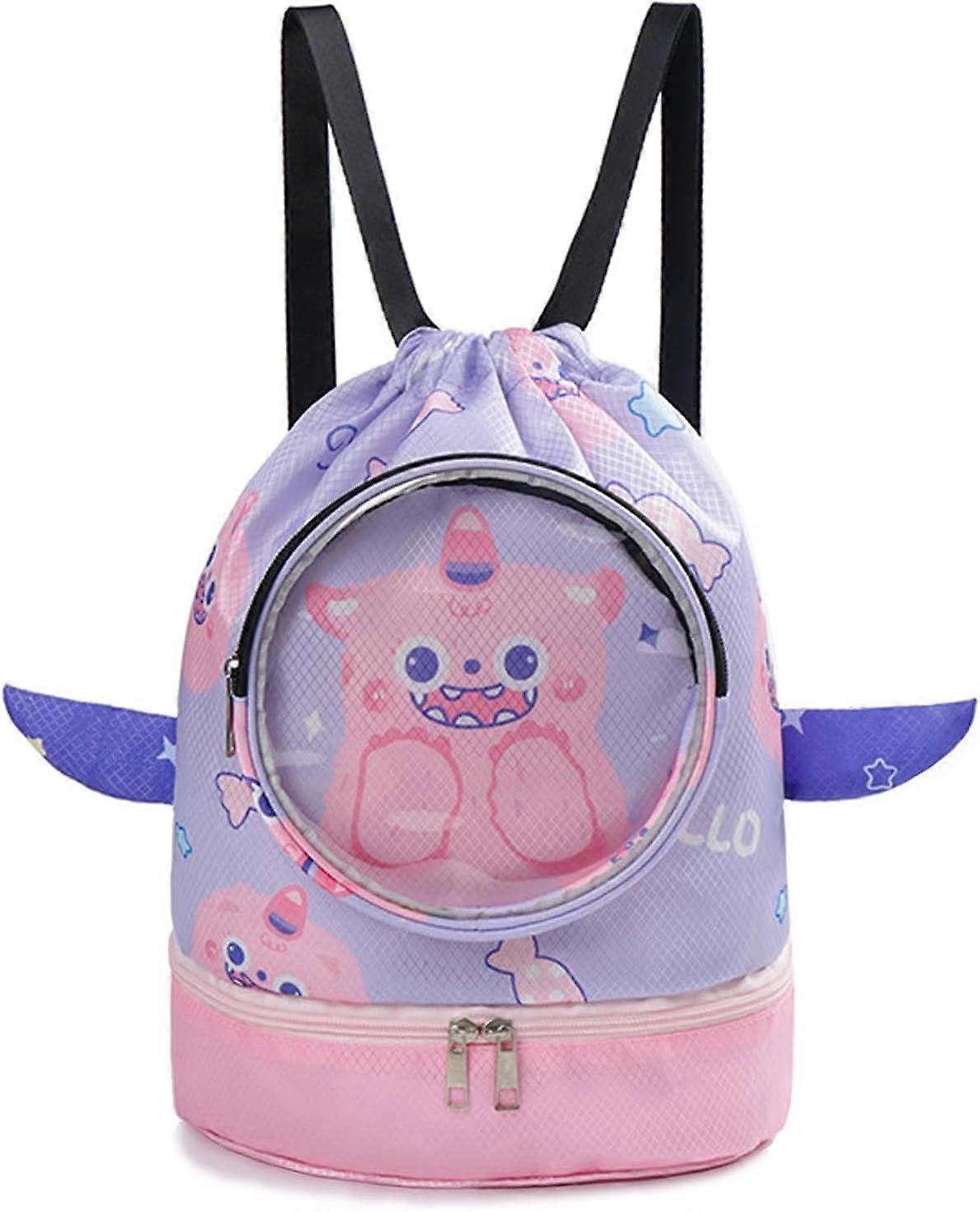 Swim backpack, small drawstring backpack,sports drawstring backpack, dry wet separation backpack (Monsters)