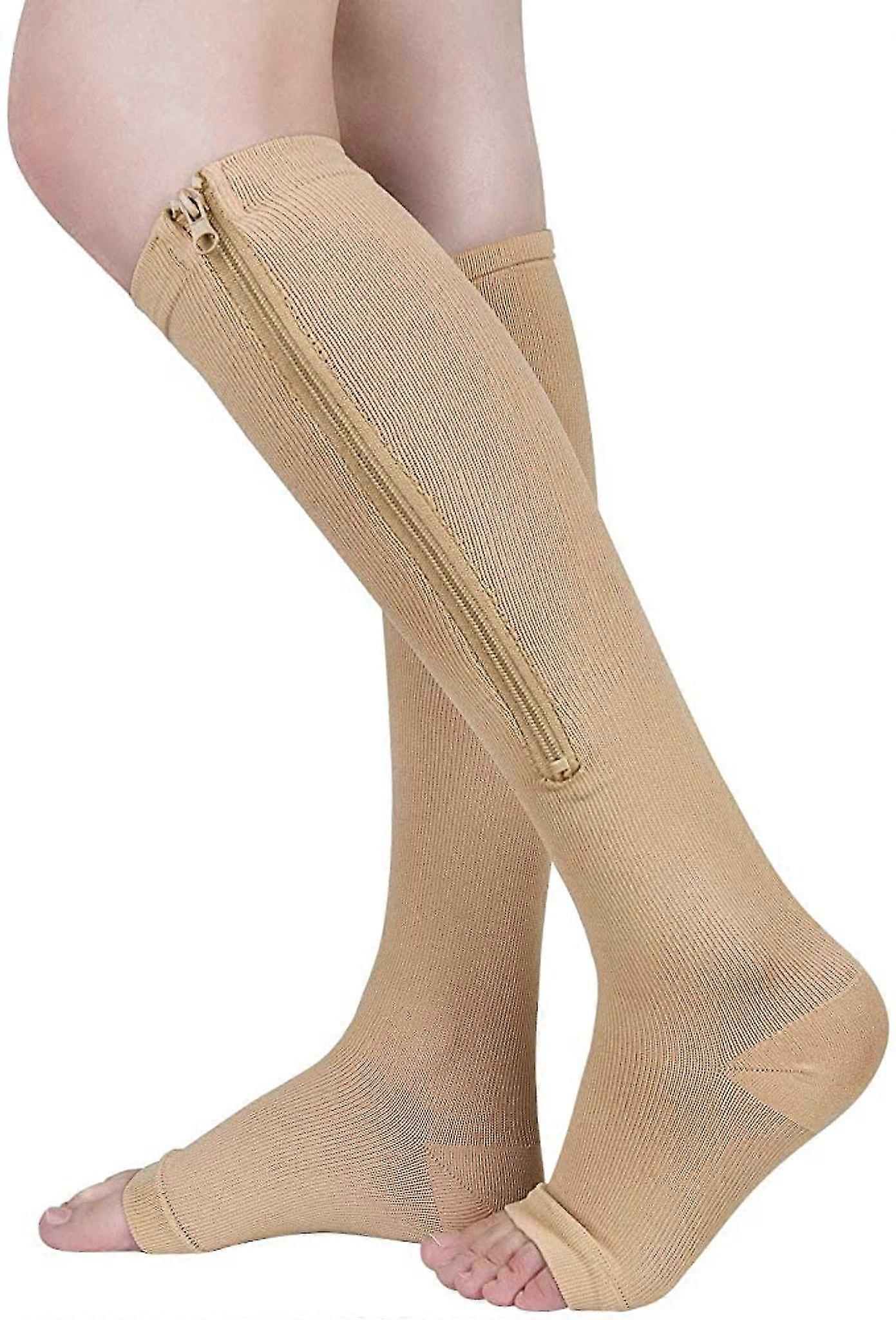 1 زوج ضغط جوارب تجلط الدم جوارب دعم المرأة 15-20mmhg جوارب الركبة مع سستة وأصابع القدم خالية من الدوالي الرياضية ، بلو