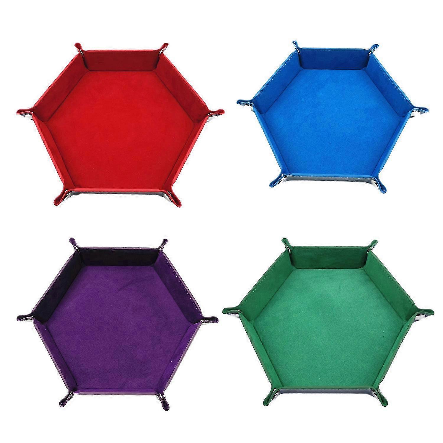 4 Pieces Dice Tray Hexagon Dice Rolling Holder Folding Leather Dice Trays Storage Box for Dice Game