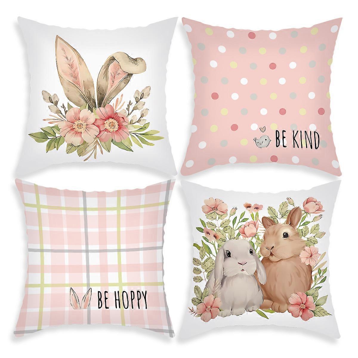 4Pcs Easter Cushion Covers, 45 x 45 cm Easter Pillow Covers, Easter Decorations, Decorative Throw Pillows for Spring, Farmhouse, Cushion, Easter