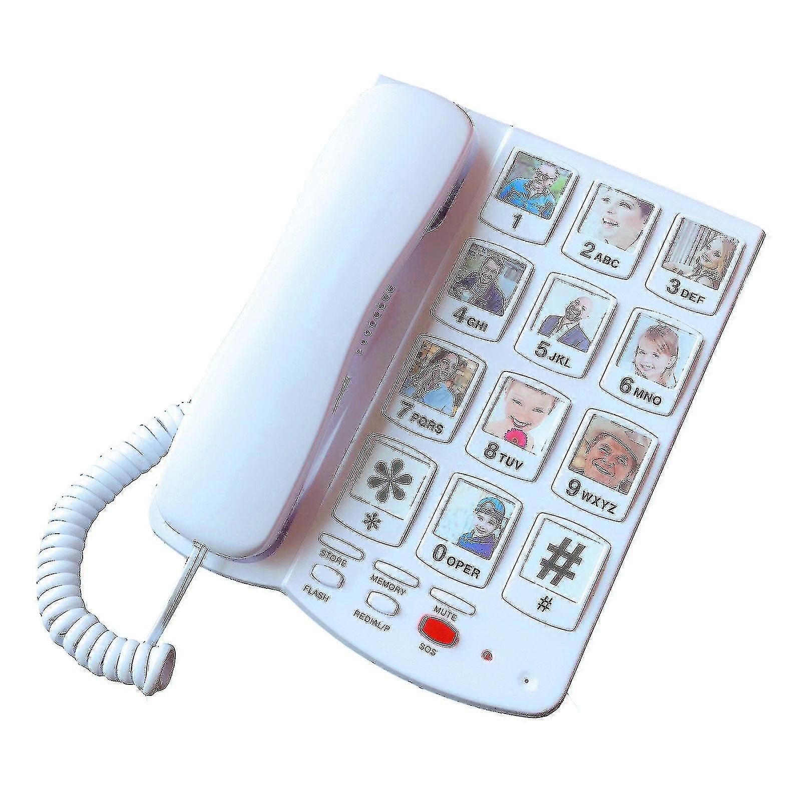 Big Button Corded Phone For Elderly Seniors, Large Button Landline Phone For Old People With Replaceable Picture Memory Key, Amp