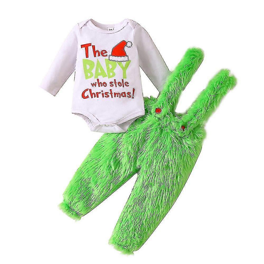 طفل أولاد عيد الميلاد زي لطيف الأكمام الطويلة بدلة خضراء فروي رومبير غرينش وزرة مجموعة Outift