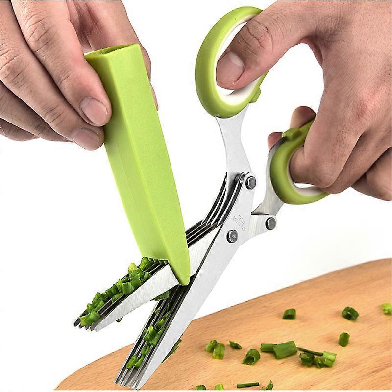 Sunrain Kitchen Herb Scissors, Stainless Steel Three Piece Kitchen Herb Scissors, 5 Blade Multi-Pu