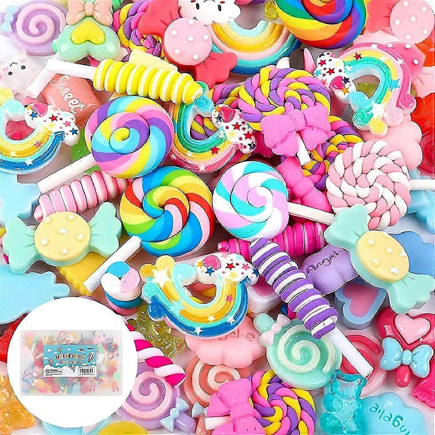 120pcs Slime Charms Resin Fake Candy Charms Kawaii Cute Set Mixed Assorted Sweets Flatback Slime Beads Making Supplies For Diy Craft Making And Orname