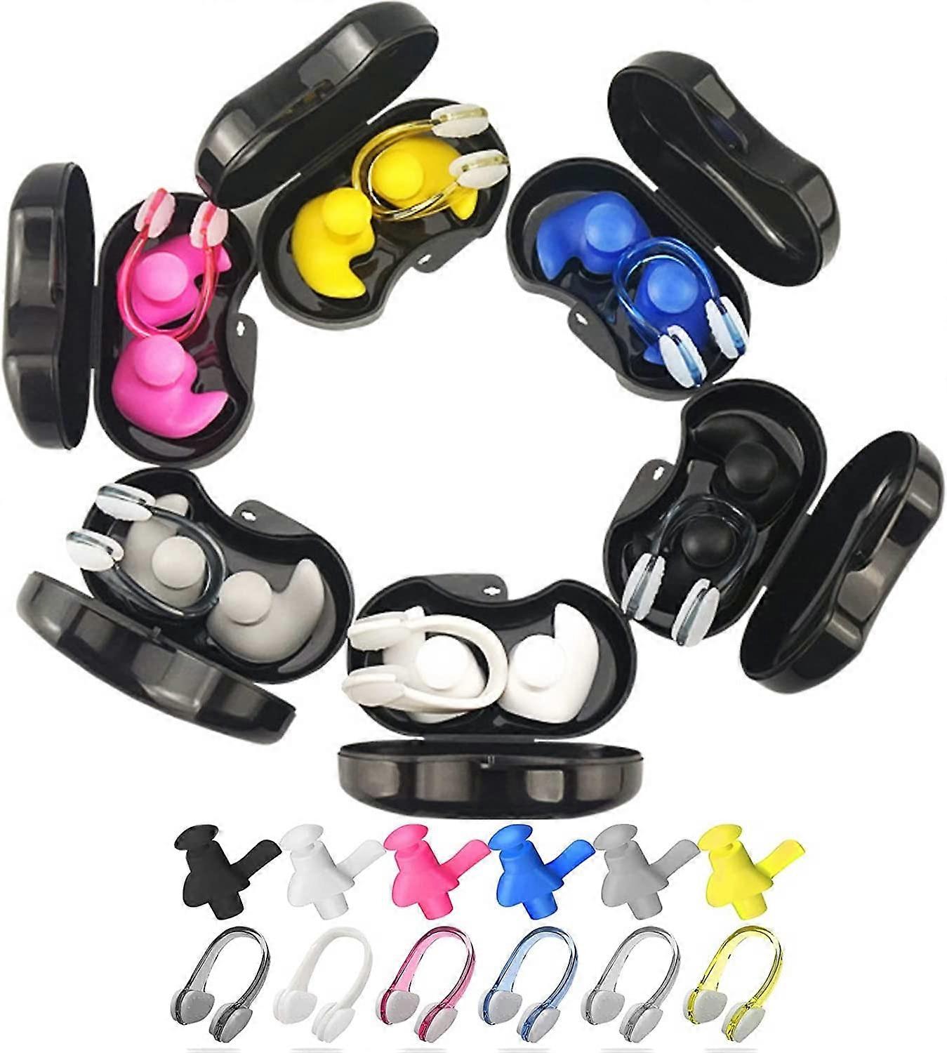 Set of 6 Waterproof Swimming Earplugs with Nose Clip, Reusable Silicone Swimming Earplugs for Swimmers and Showers Snorkeling Surfing and Other Water