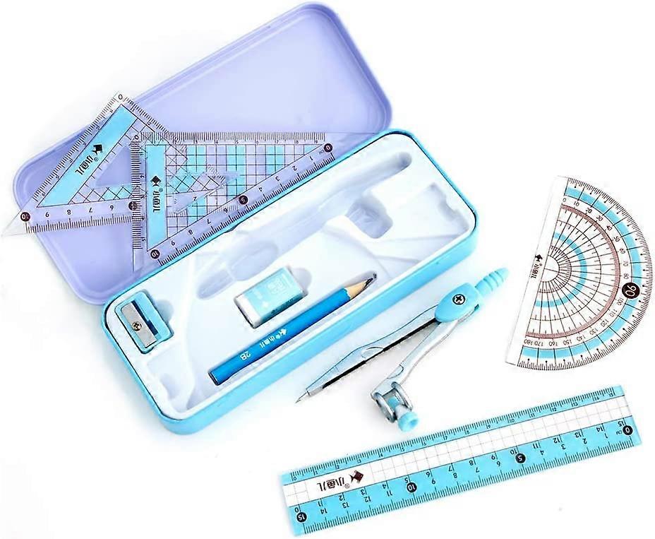 8 Pack Compass/Math Set for Students with Shatterproof Storage Box, Geometry Set for School, Includes Ruler, Protractor, Compass, Pencil,Pencil Sharpe