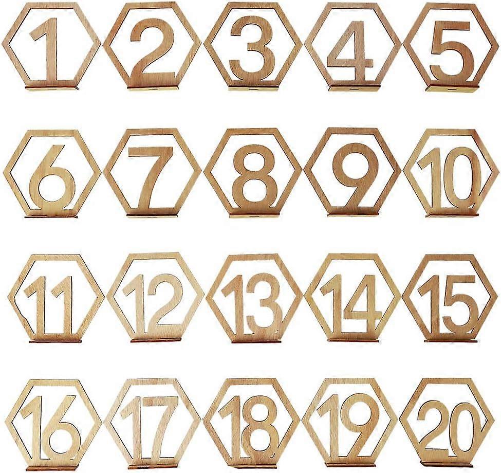 20Pcs 1-20 Wooden Wedding Table Numbers With Holder Base Hexagon Table Numbers For Wedding Table Decoration