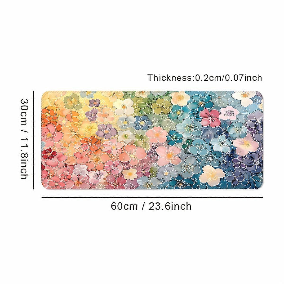 Colorful Flowers Cute Large Gaming Computer Desk Mat, Extended Thick Non-Slip Rubber Mouse Pad, Oblong Rectangle, Washable with Precision Stitched Edg