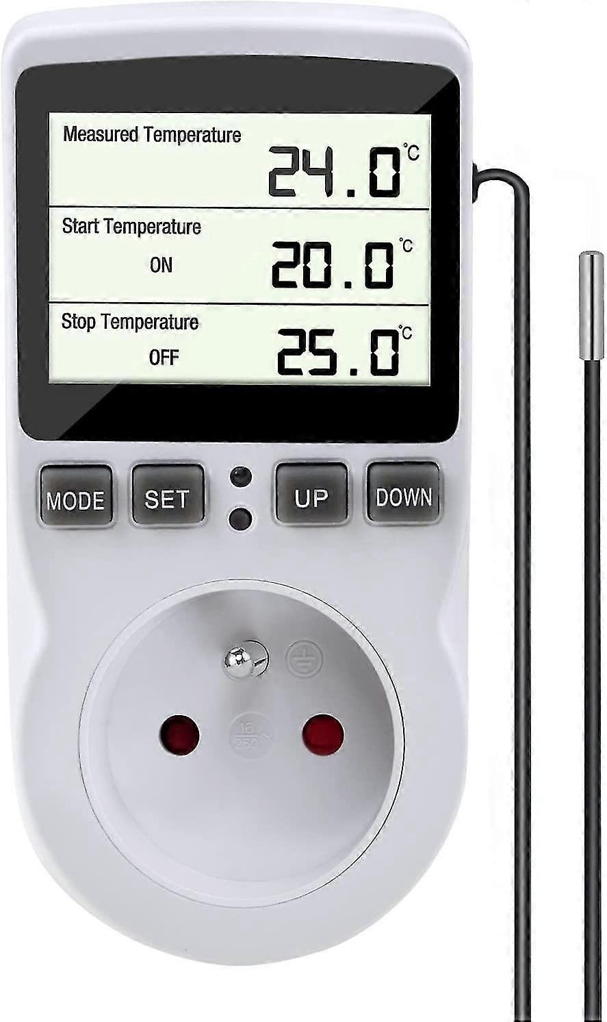 thermostat socket, digital temperature regulator, digital programmable socket with probe, programmable digital timer, heating thermostat socket for gr