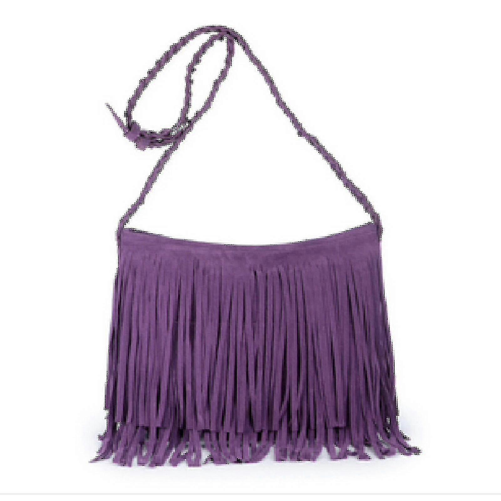 Women's Fringed Leather Shoulder Bag With Adjustable Knitting Strap Soft Ethnic Style Pu Messenger
