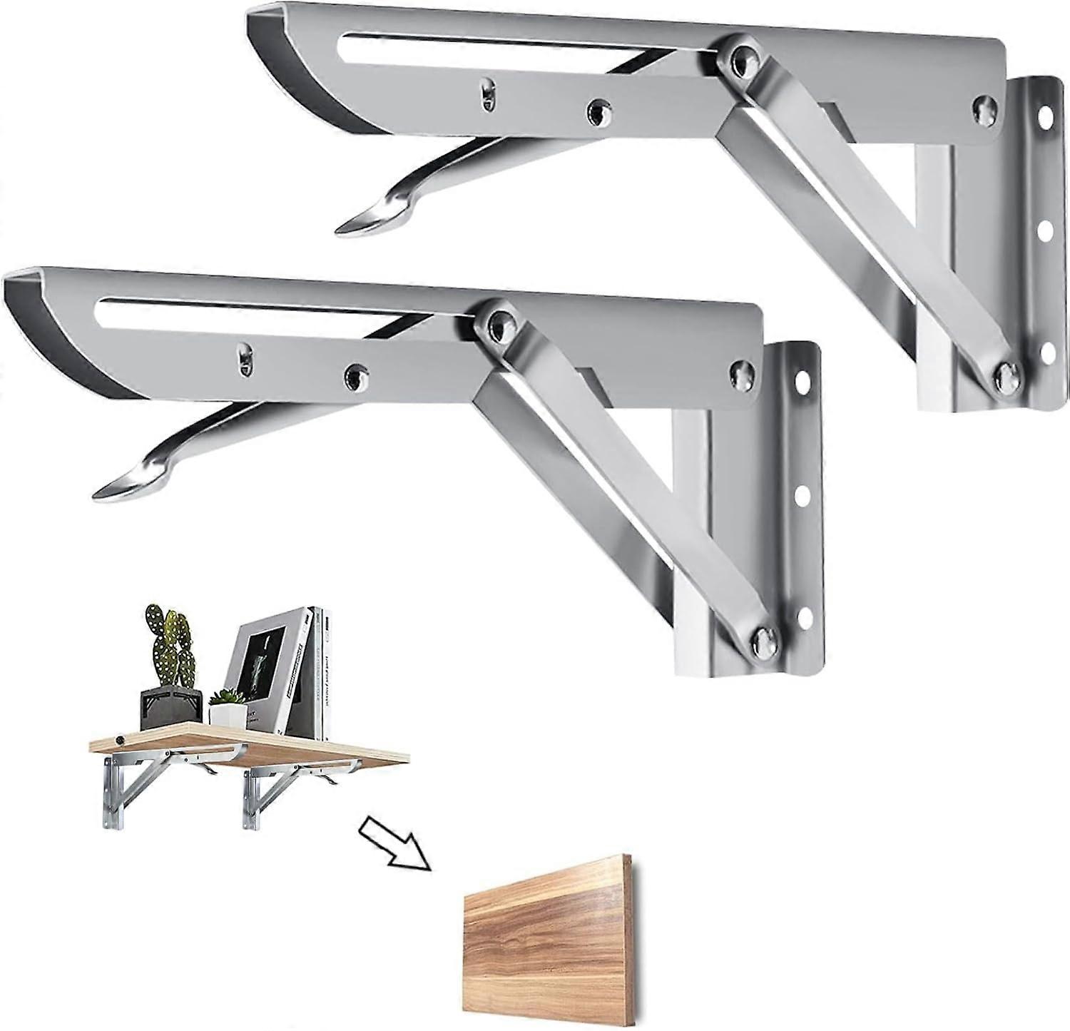 Folding Bracket 450mm, 2 Pieces Stainless Steel Folding Shelf Bracket Foldable Console Bracket for Wall Shelf, Garage Shelf Support Frame