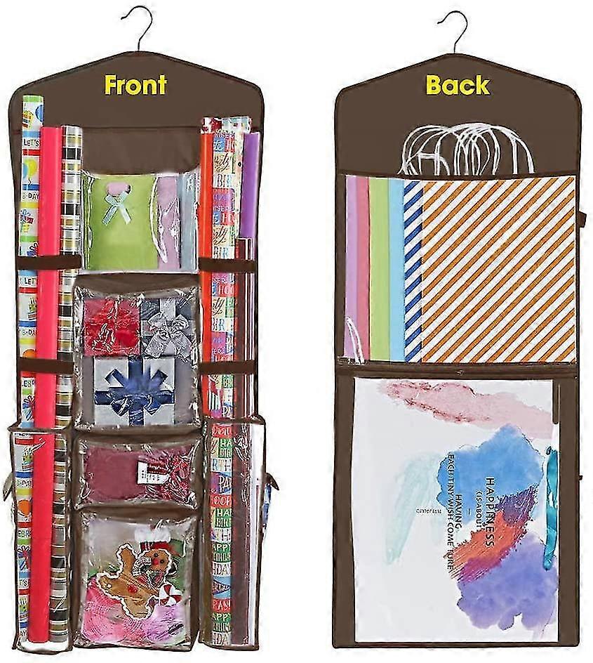 Hanging Double-sided Wrapping Paper Storage Bag With Multiple Pockets To Organize Your Gift Packaging, Gift Bags, Bows, Ribbons 40 Inches X17 Inches S