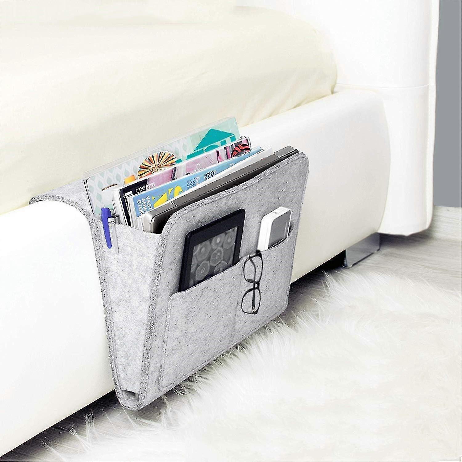 Grey-couch Sleeping Bag - Non-slip Felt Bedside Table Bag For Books, Magazines, Ipad, Mobile Phone, Remote Control Grey, Hanging Pocket Bed Storage Or