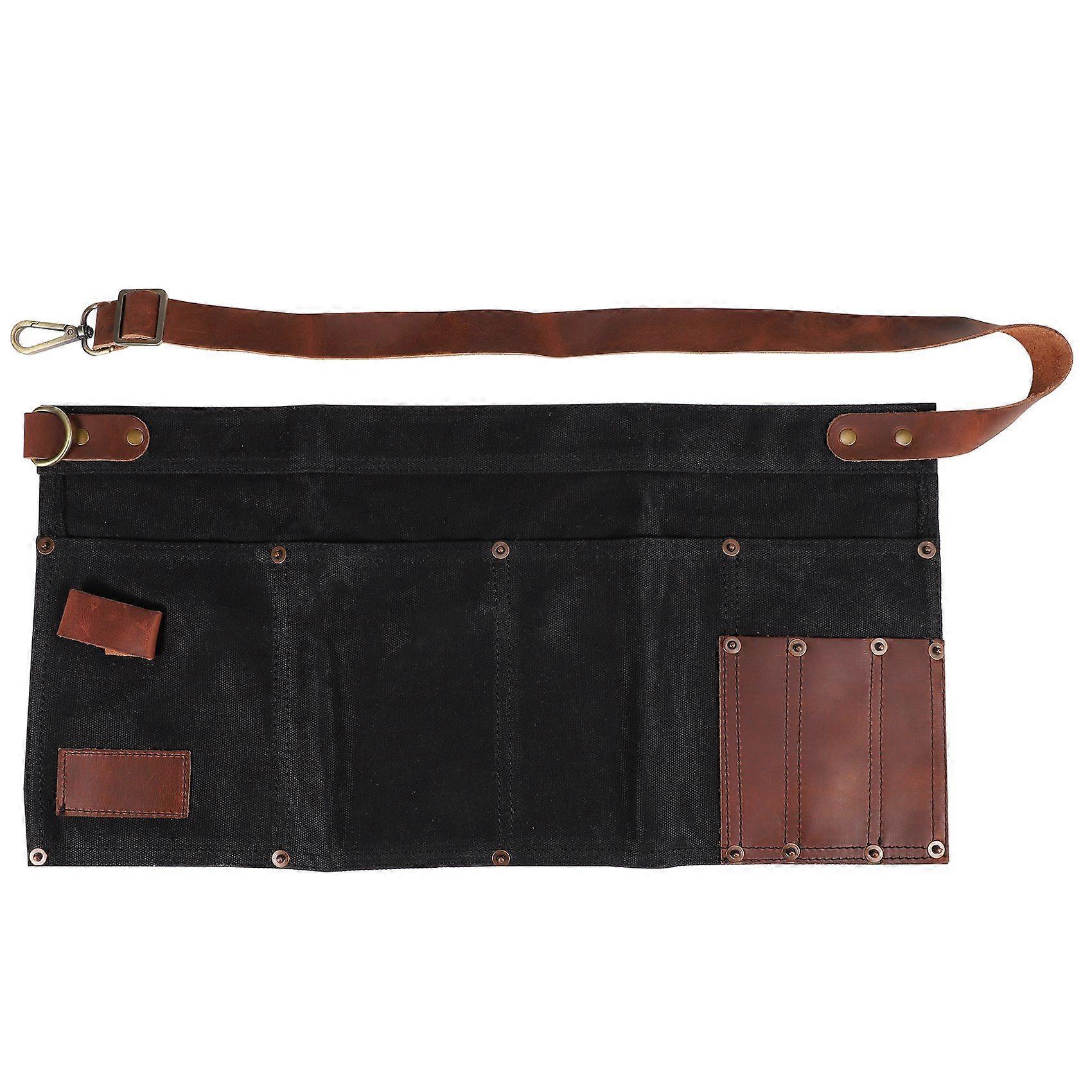 Multi Pocket Apron for Women Real Leather Canvas Half Apron Pocket Waitress Teacher Vendor Utility