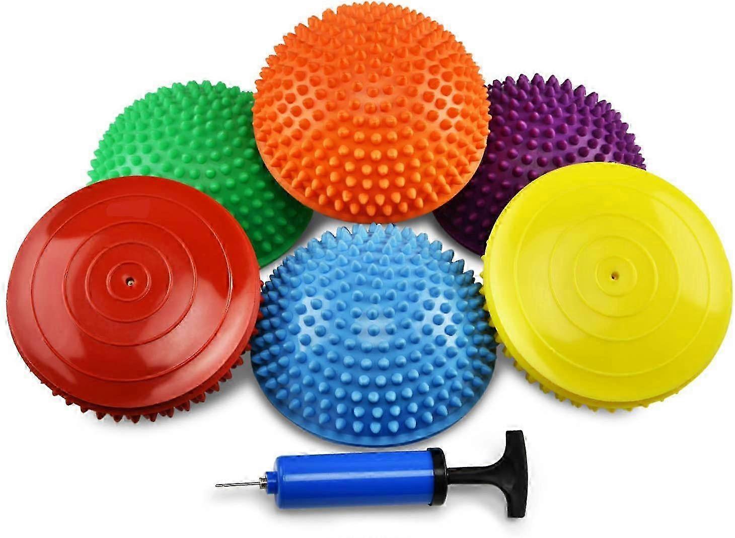 6 قطع كرة يوغا نصف دائرية (كرة دوريان - أصفر + أحمر + بنفسجي + أزرق + أخضر + برتقالي + مضخة)