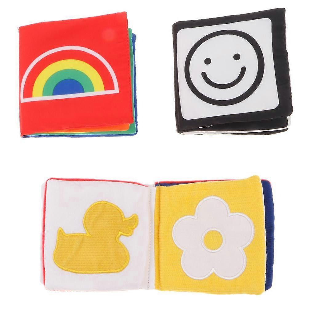 Set of 3 pieces Baby Soft Cloth Books, Early Visual Color Shapes Cognition Developmental for Toddler, Infants Right Brain Educational Toy