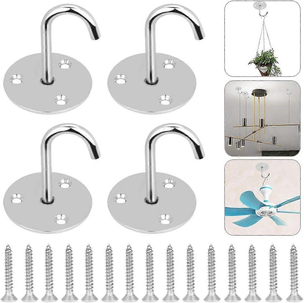4Pcs Silver Stainless Steel Ceiling Hook Ceiling Hanging Hook with Screws Hook