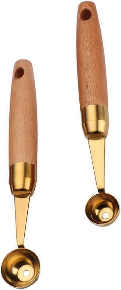 2 fruit ice cream ball scoops with wooden handle watermelon scoop (gold)