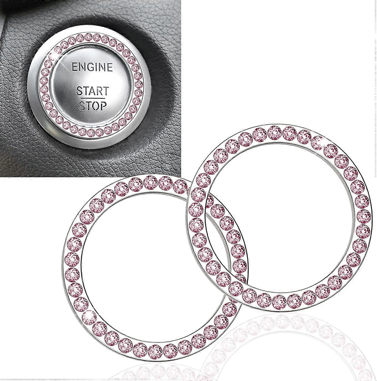 2Pcs Crystal Rhinestone Ring for Car Decor, Auto Engine Start Stop Decoration Crystal Interior Ring Decal