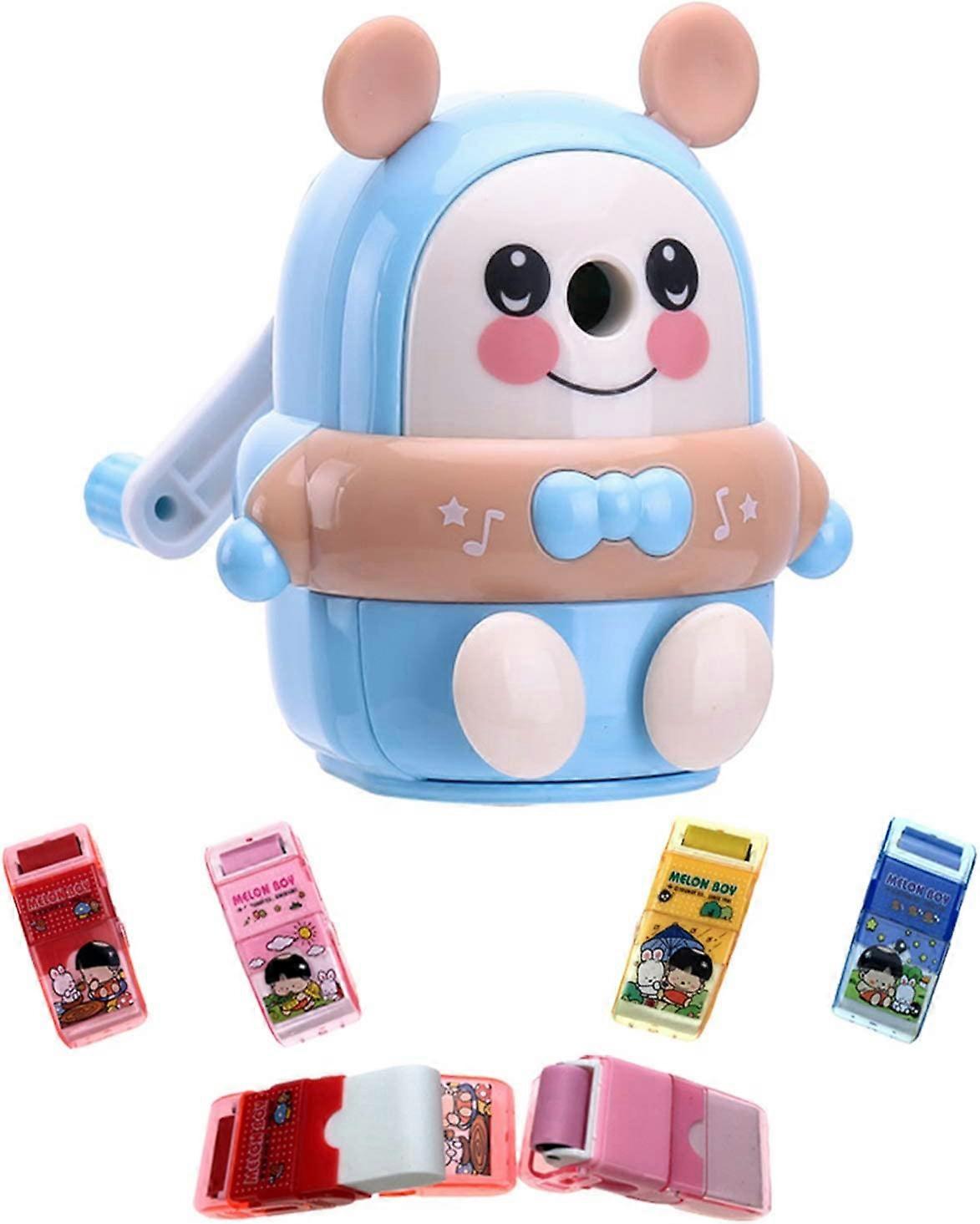 Novelty Pencil Sharpener, Children's Handheld Pencil Sharpener, Advanced Pencil Sharpener and Eraser Set, Desk and School | Children's Stationery Set 