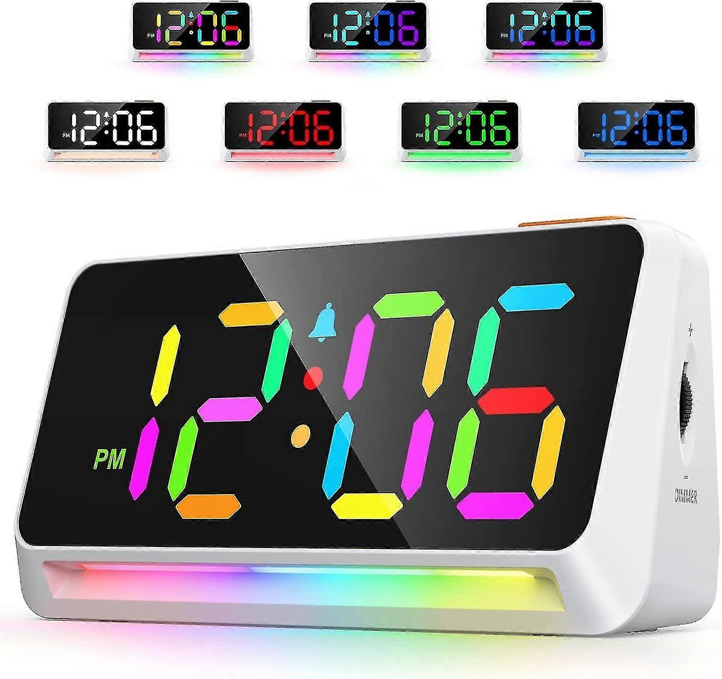 Alarm Clock For Kids With Night Light,digital Alarm Clocks Bedside,colorful Display Bedside Clocks Mains Powered With Dimmable Brightness,loud Alarm V