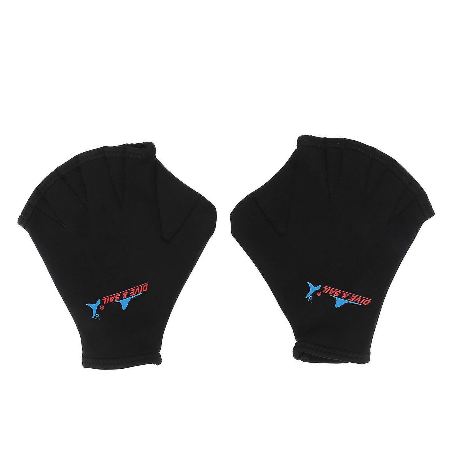 1 par svømmehansker Webbed Aquatic Fit Traning Hansker Padler Dykking Hand Web (svart)