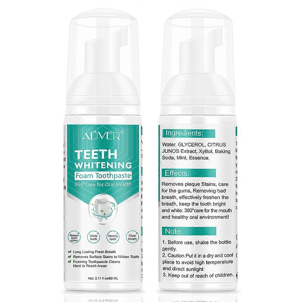 Teeth Whitening Foam Toothpaste, 2 in 1 Sensitivity Relief and Whitening Toothpaste, Ultra-fine Mousse Foam of 60ml