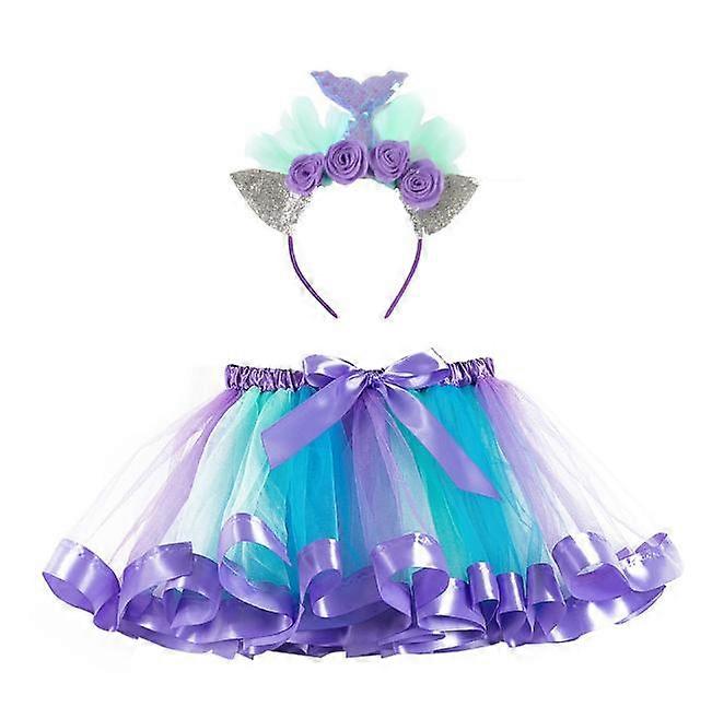 Tulle Ballet Blue Tutu Skirt with Mermaid Wreath Headband