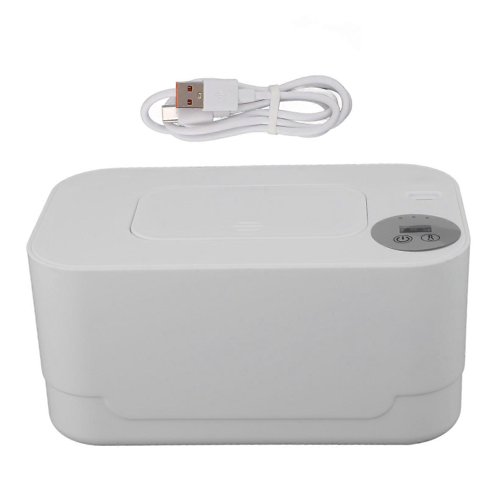 Baby Wipes Warmer with Adjustable Temperature and Night Light, Portable USB Refillable Wipes Holder Dispenser Multifunctional White