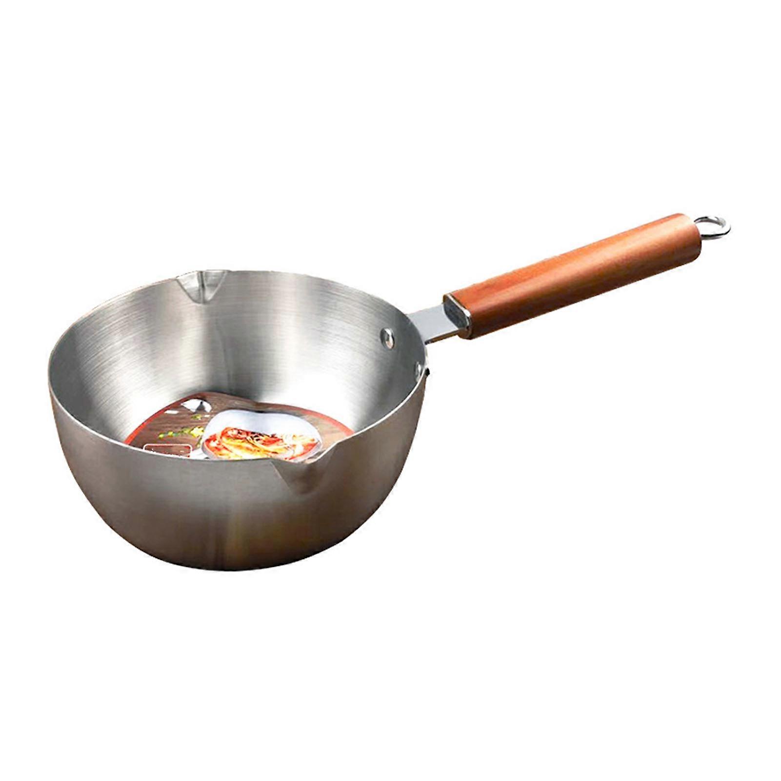 Milk Warmer Pot Stainless Steel Prevent Sticking Wooden Handle Thickened Butter Melting Saucepan 22cm