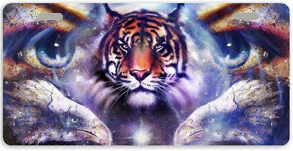 Tampa de Placa de Licença de Carro de Metal Art Tiger com 2 Furos 11,8 x 6,1 Polegadas