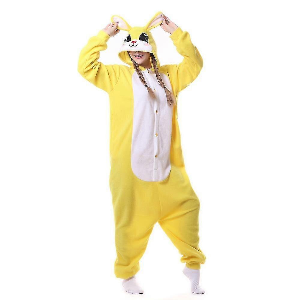 חורף קריקטורה Kigurumi בעלי חיים מבוגרים Onesies נשים פיג'מה פיג'מה תחפושות סרבל קוספליי ליל כל הקדושים חג המולד מתנה ארנב צהוב